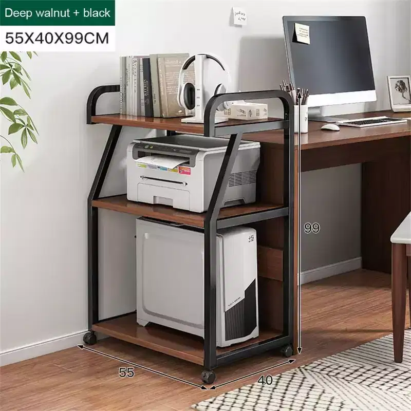 3-Tier Rolling Printer Stand with Storage Shelf – Printer Cart with Wheels for Office
