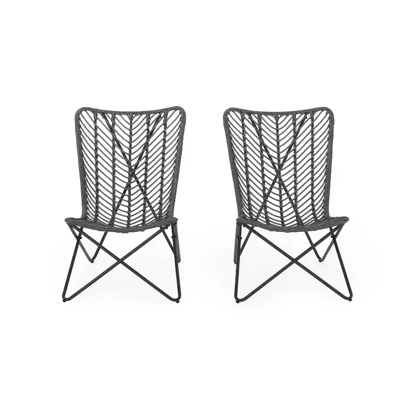Christopher Knight Home Galtin Outdoor Wicker Accent Chairs (Set of 2) , Gray/Black