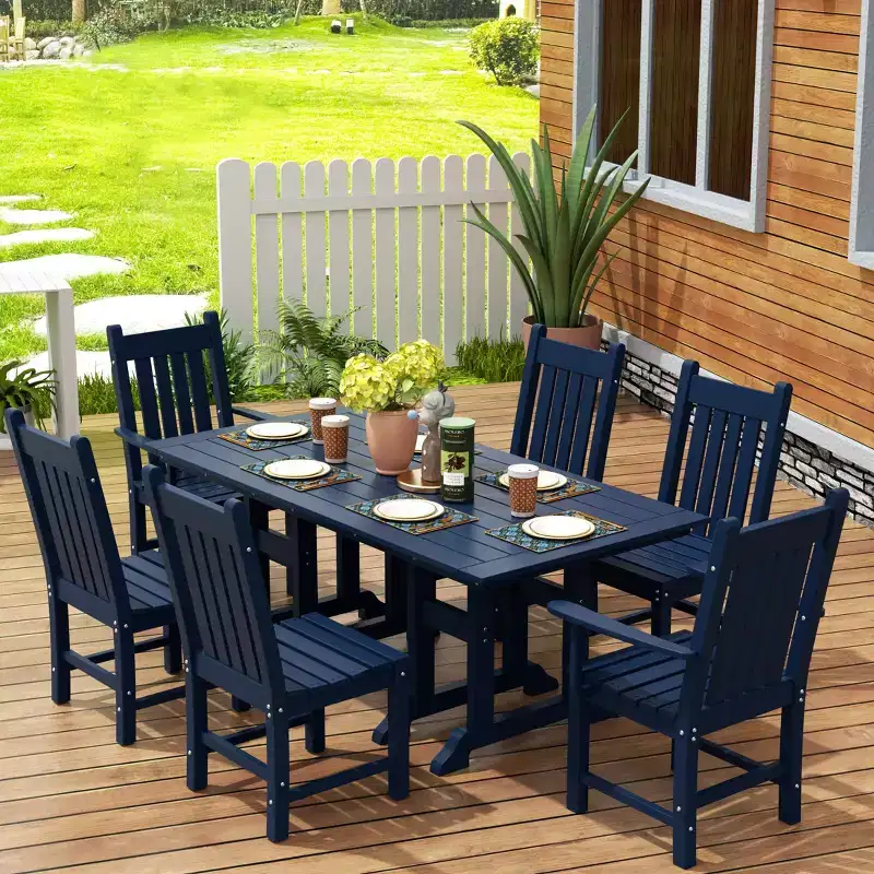 WestinTrends Malibu 7 Piece Outdoor Patio Dining Set Outdoor Dining Table with Dining Chair, Navy Blue