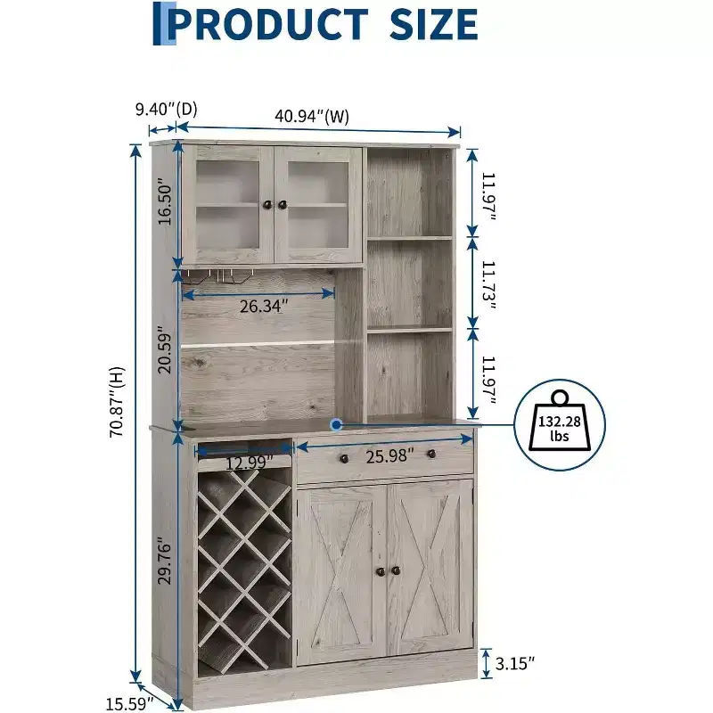 Coffee Bar Cabinet with Exquisite Barn Doors, Sideboard Buffet Cabinet with Wine Bottle Rack, Storage Cabinet for Kitchen,Dining Room