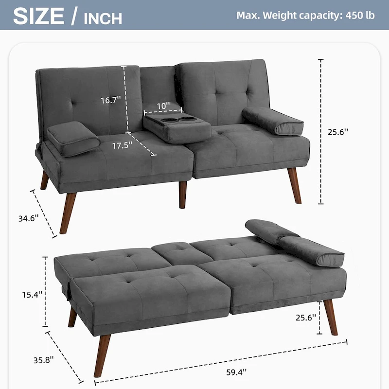 Futzca Futon Couch Sofa Bed, Small Sleeper Sofa Chair Loveseat