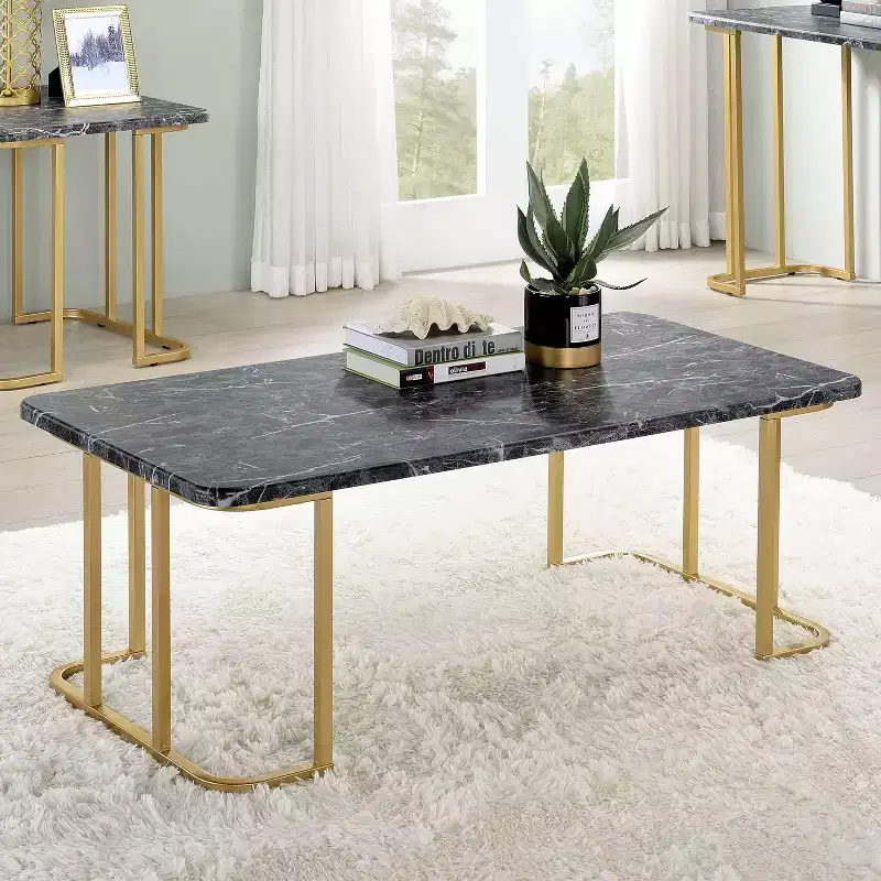 Trillick Faux Marble Top Coffee Table Gold/Black - miBasics: Mid-Century Modern, Steel Frame, Rectangle, 75 lb Capacity