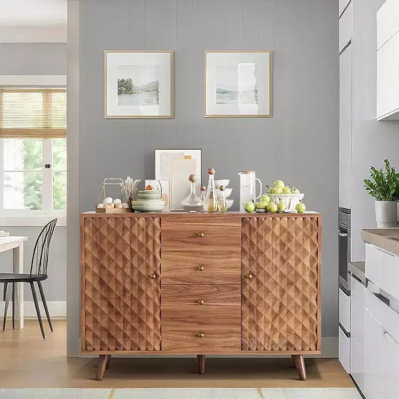 Sideboard Cabinet with 4 Drawers, Buffet Cabinet with Storage,Mid Century Modern Sideboards with 2 Door, Kitchen, Dining, Living Room