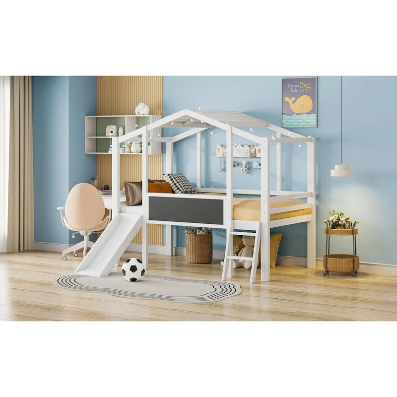 Twin Loft House Bed with Slide