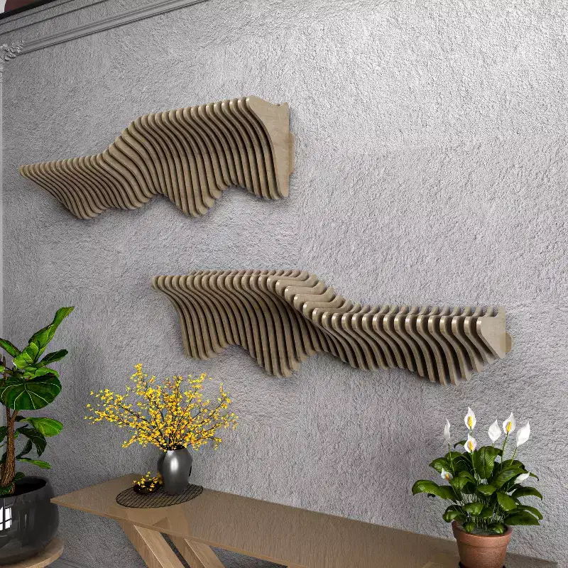 20 in. Parametric 3D Wavy Floating Shelf, Natural Oak, Living Room and Gaming Room