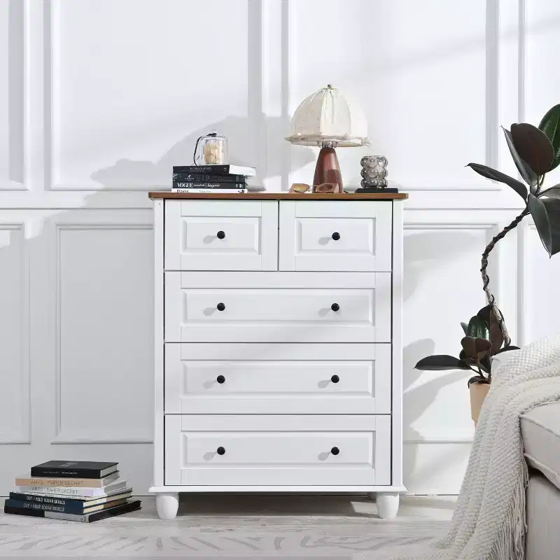 Storage Cabinet with Deep Space 5 Drawers for Living Room Hallway White