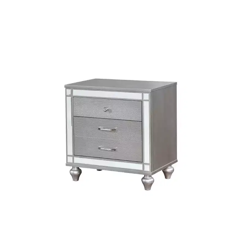 Royal Hampton Three Drawer Solid Wood Nightstand with Mirror Accent Trim Front, Silver