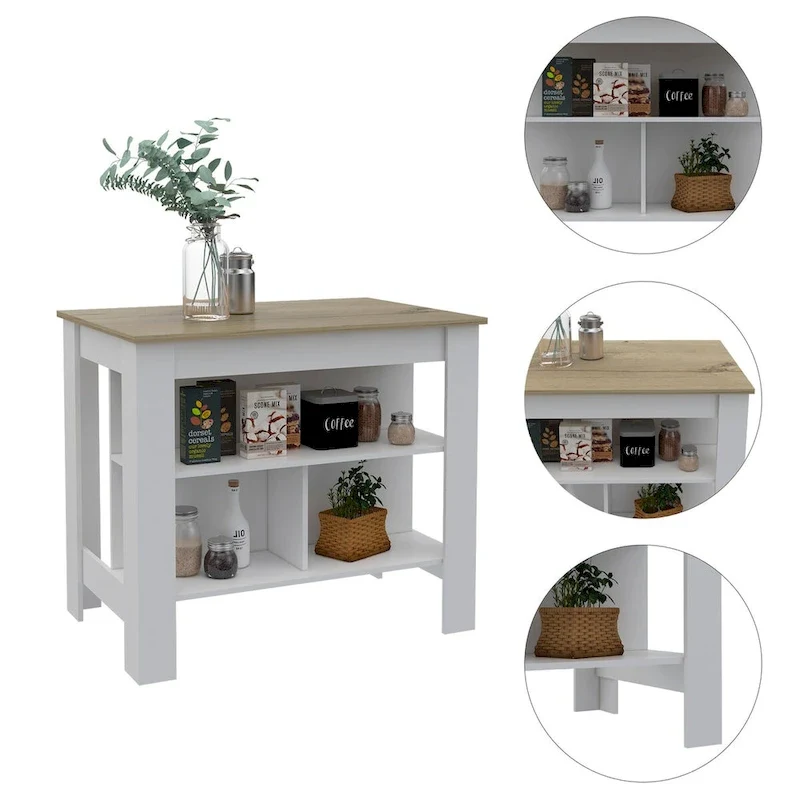 3-Shelf Kitchen Island White and Light Oak