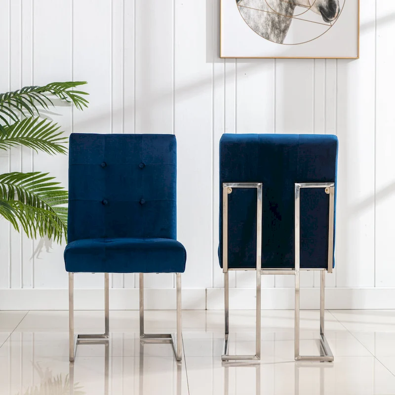 Home Beyond Velvet Upholstered Dining Side Chairs Set of 2, Navy Blue