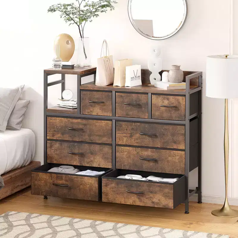 COZONY 34 Tall 9-Drawer Storage Dresser & TV Stand  Fabric Storage Tower,Sturdy Steel Frame Storage for Living Room Small Space Use
