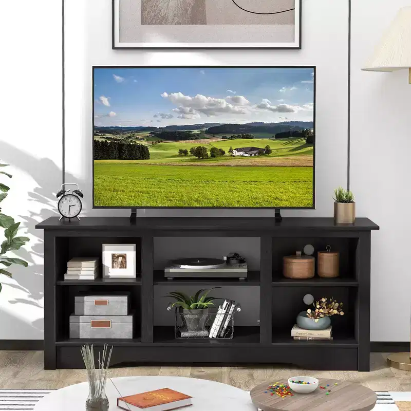 Costway 58 TV Stand Entertainment Center w/ 3-Adjustable Shelves for 65 TV Black