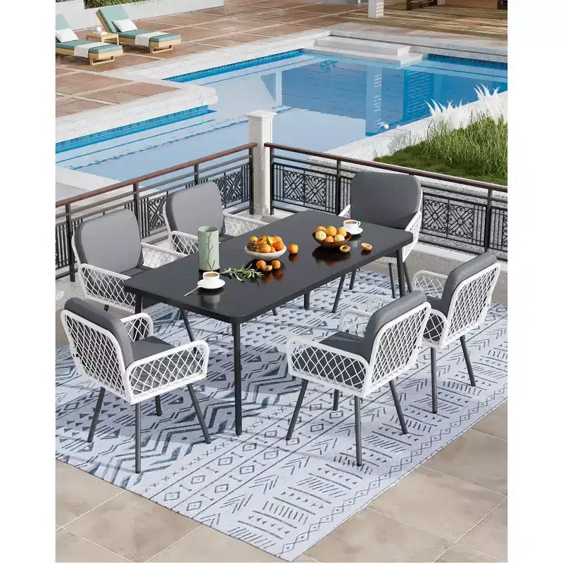 Dining Chairs with 5 mm Rattan & Cushions, 4-Piece Outdoor Chairs Set, Stackable Wicker Chairs