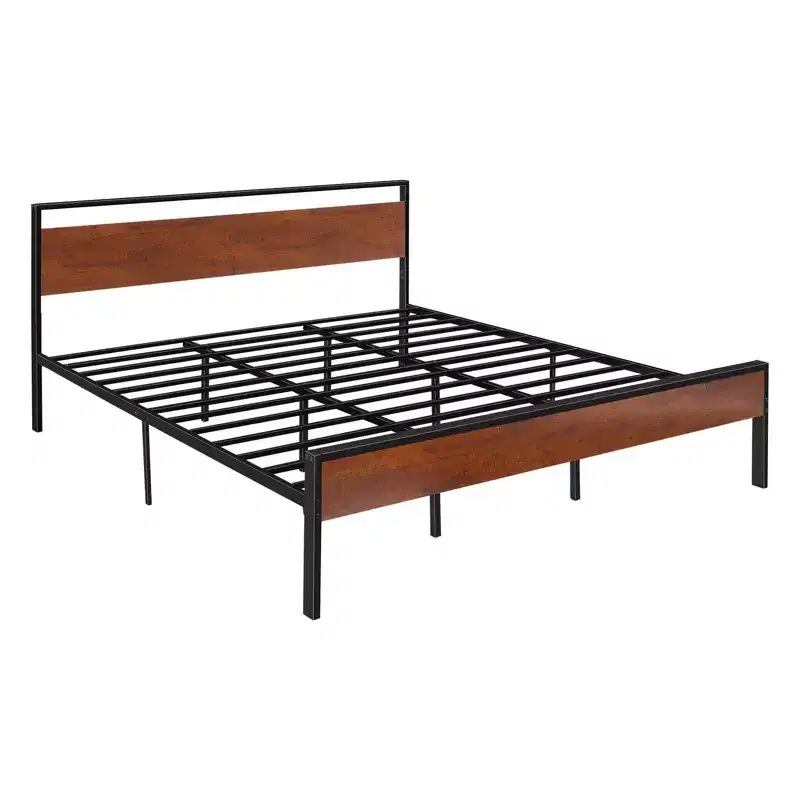 King Platform Bed Frame with Wood Headboard and Footboard, 14 Inch, 1000 lb Capacity, Black