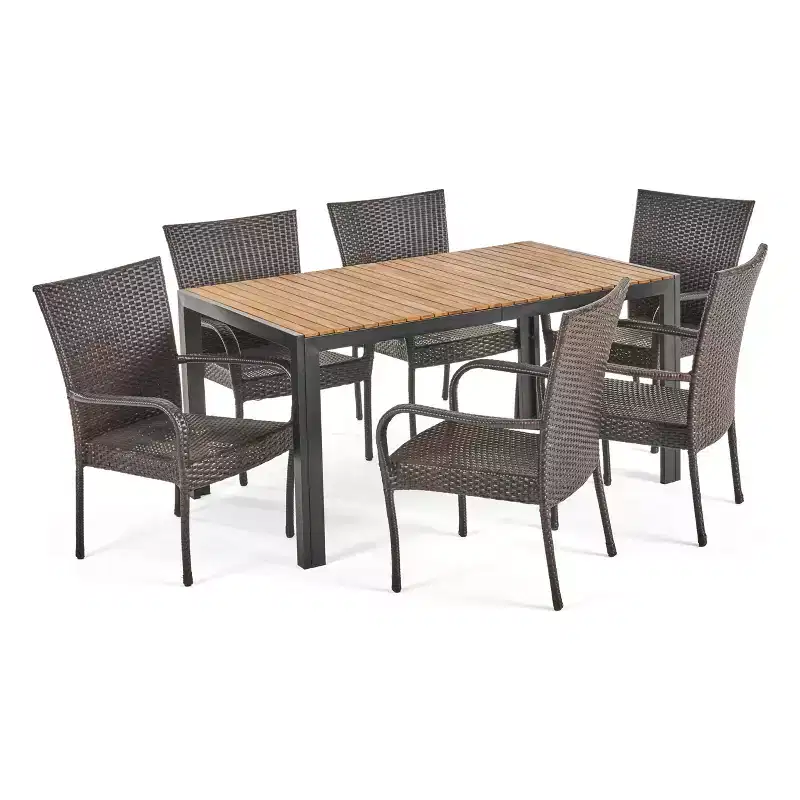 Christopher Knight Home Tyburn Outdoor Acacia Wood and Wicker 7 Piece Dining Set