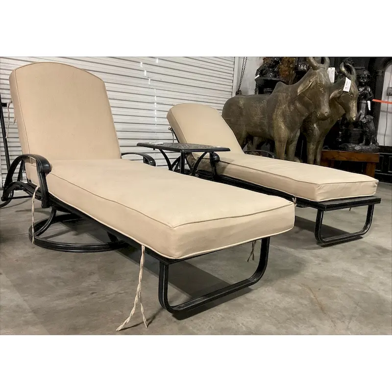 Elisabeth Patio Motion Swivel Chaise Lounges with Cushions and Side Table Set of 3 - N/A
