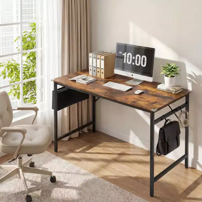 47.2 Computer Desk for Home Office - Study Writing Desk with Storage, Side Hooks & Adjustable Feet