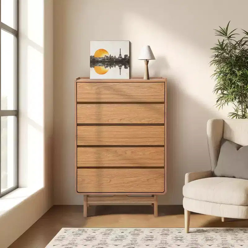 Summer Oak Engineered Wood 48.5-Inch Tall 5-Drawer Bachelor Chest Brown