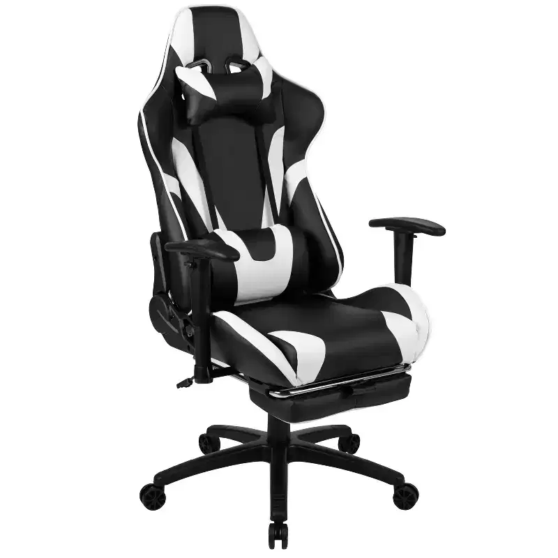 Racing Gaming Ergonomic Chair with Reclining Back, Footrest in Red LeatherSoft