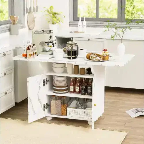 Wood Movable Dining Table with Wheels,Folding Kitchen Table with Storage,Multifunctional End Table for Coffee Table,Kitchen Island