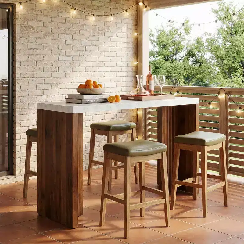 MAYEERTY 55.12 Minimalist Bar Table, Faux Marble Top & Dark Walnut Legs, 36.02 Height Heavy-Duty Home Bar Unit