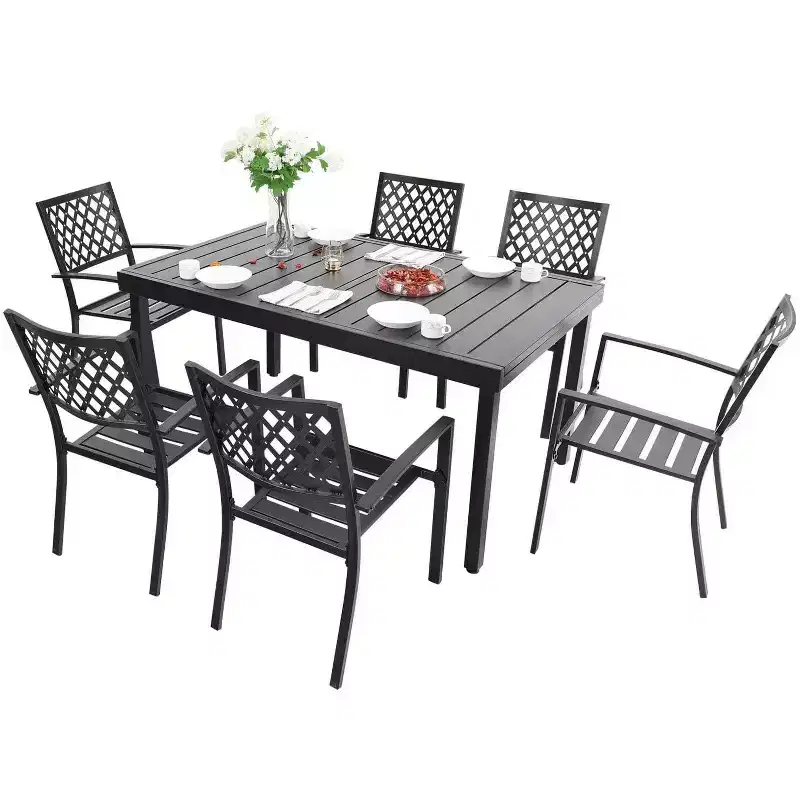 Captiva Designs 7pc Metal Patio Dining Set with Rectangular Expandable Table & 6 Chairs: Outdoor Furniture, Weather-Resistant