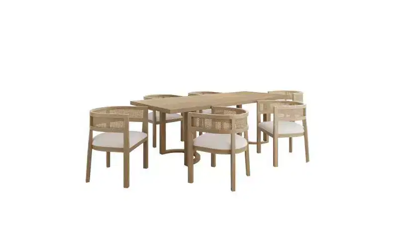 Christopher Knight Home Avery 7pc Cane and Rubberwood Upholstered Dining Set