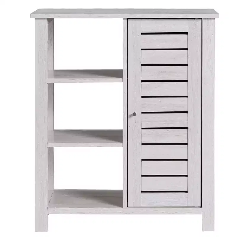 24/7 Shop At Home Bednar Storage Accent Cabinet White Oak: Modern Farmhouse Design, Shutter Doors, 6 Shelves