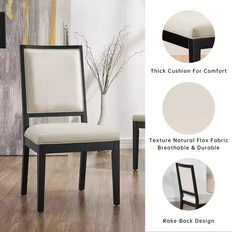 Modern Minimalist Dining Chairs Set of 2, with Linen Cushion, Solid Ash Wood Frame, For Kitchen, Living Room and Reception - Morden Fort