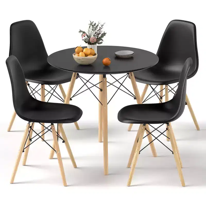Costway Dining Table Set Modern 5 PCS For 4 Round Dining Room Table Set with Solid Wood Leg Black/Brown/White