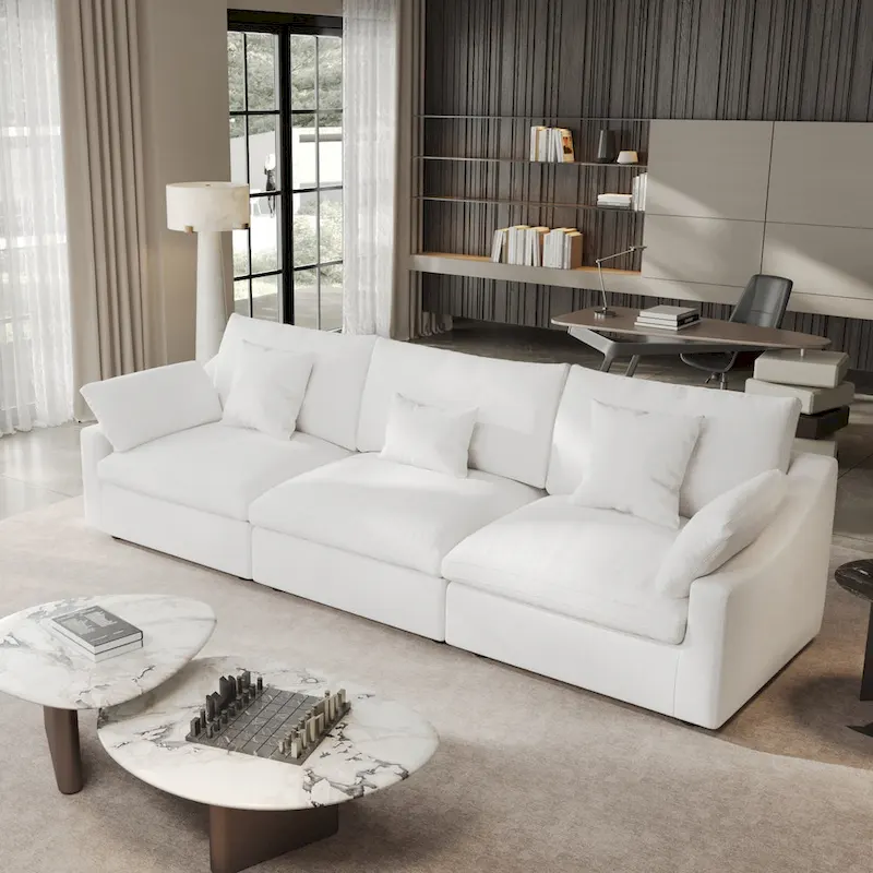 Black/Grey/White/Khaki Modular Linen Sectional Sofa, 3-Seater