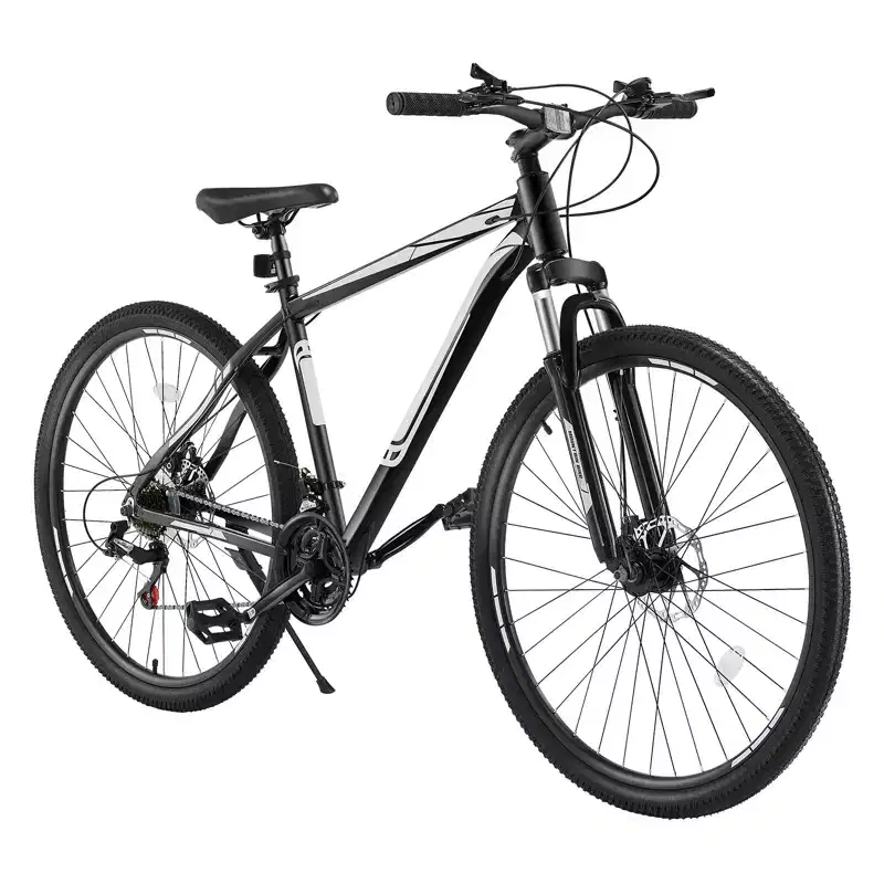 NAYSAYE 29 Inch Mountain Bike with 21 Speeds Front Suspension Dual Disc Brakes for Outdoor Trail Riding Adventure, White Black, 56.3*8.66*30.71