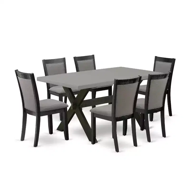 HomeStock 7-Piece Natural Oak Finish Solid Wood Top Dining Table with 6-Parson Chairs