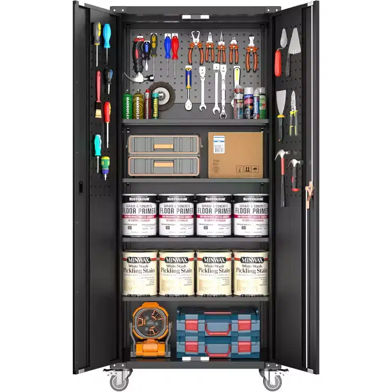 Cold-Rolled Steel Locking Garage Storage Cabinet with Pegboard 72