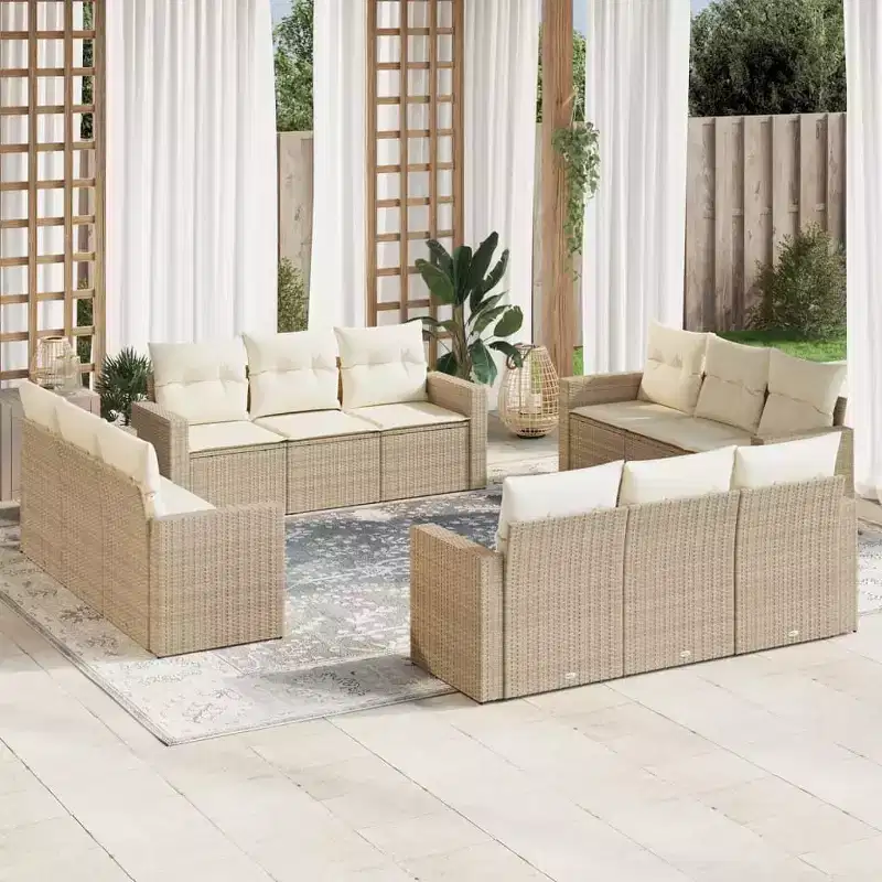 vidaXL 12 Piece Patio Sofa Set with Cushions Poly Rattan