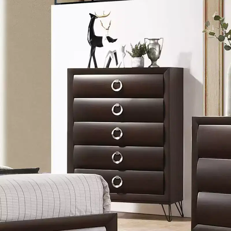 5 Drawer Chest Dresser - Dark Merlot Finish