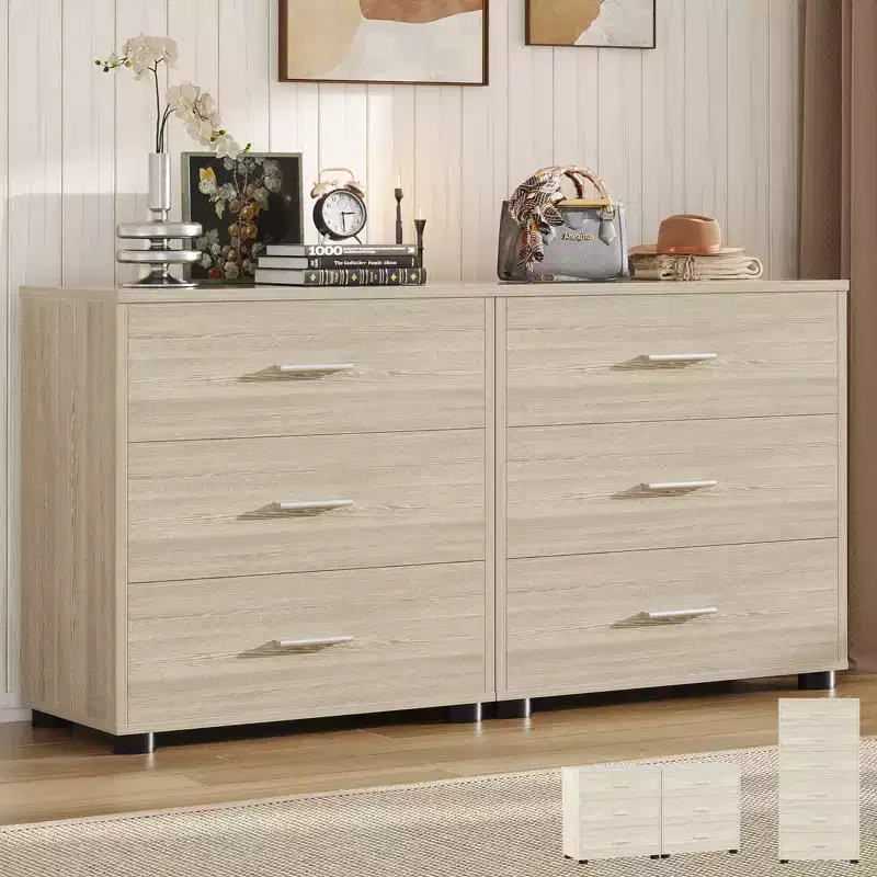 Besiost Set of 2 Wooden Storage Dressers with 3 Drawers, Closet Storage Cabinet and Nightstand