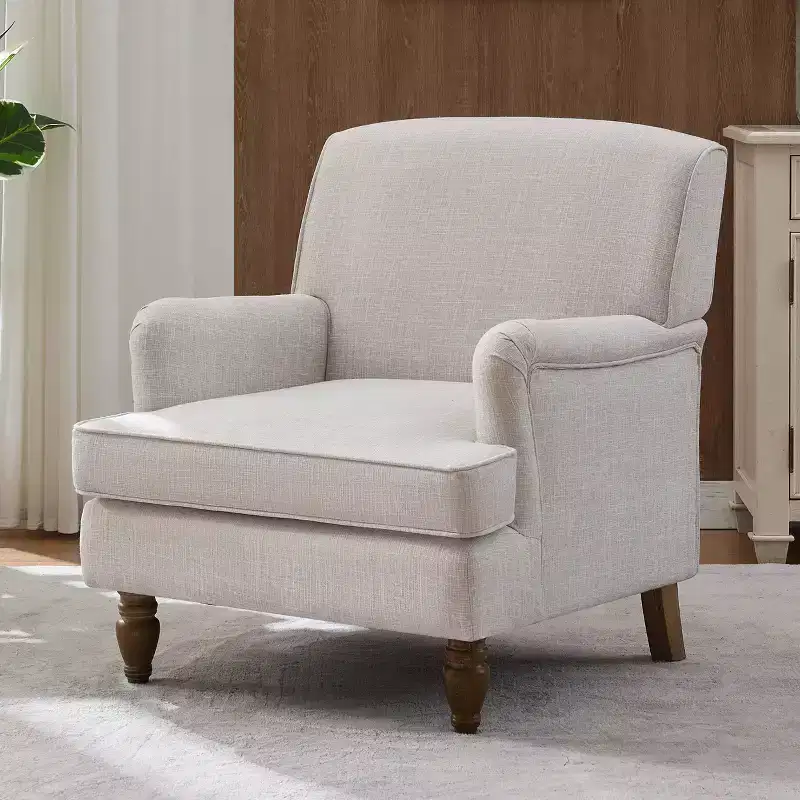 GDFStudio Sidney Accent Armchair with Upholstered Linen Fabric and Solid Wood Legs