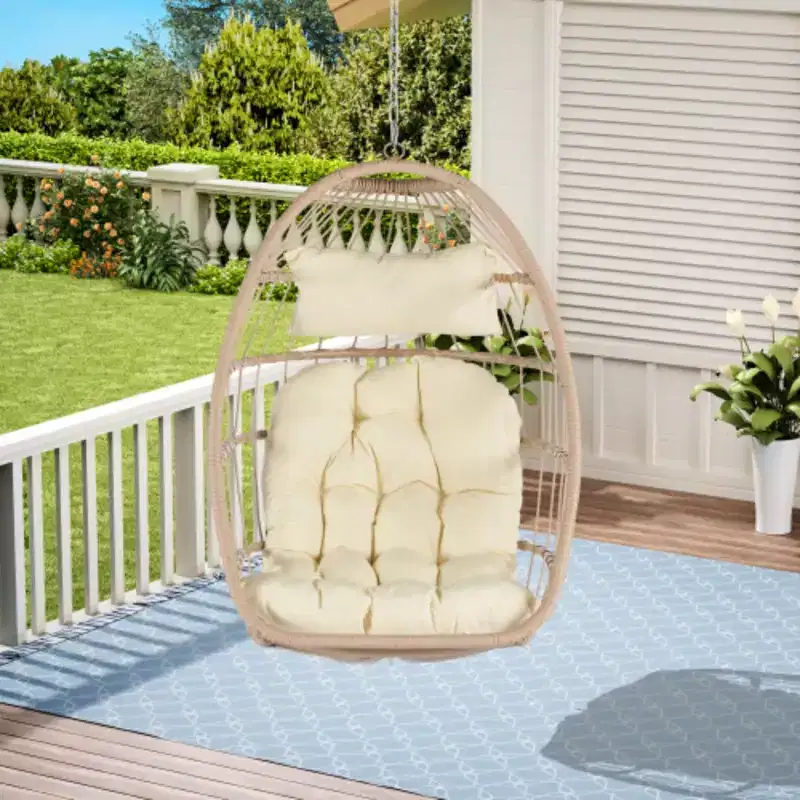 Outdoor Garden Rattan Egg Swing Chair Hanging Chair for Bedroom Living Room Balcony