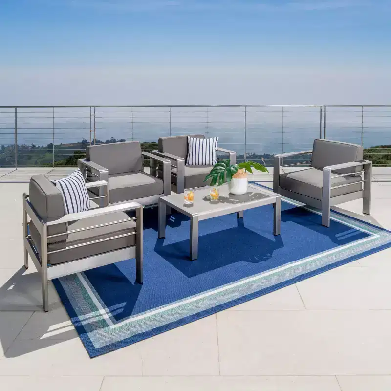 GDFStudio George Outdoor Patio Aluminum 4 Seater Chat Set with Cushions