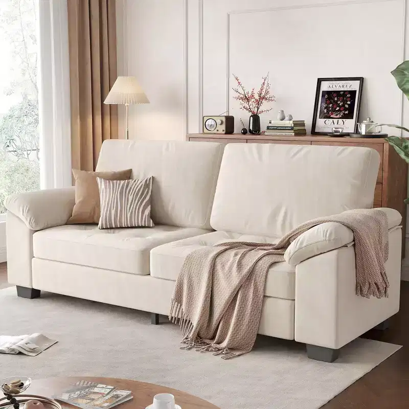 90 3 Seater Sofa Counch Velvet Upholstered Oversized Loveseat with Soft Spacious Armrests