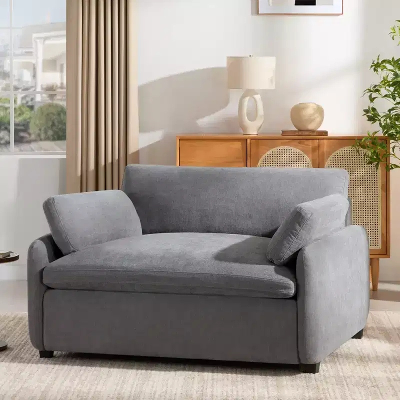 Oversized Chenille Single Sofa Chair with Deep Seat and Throw Pillows