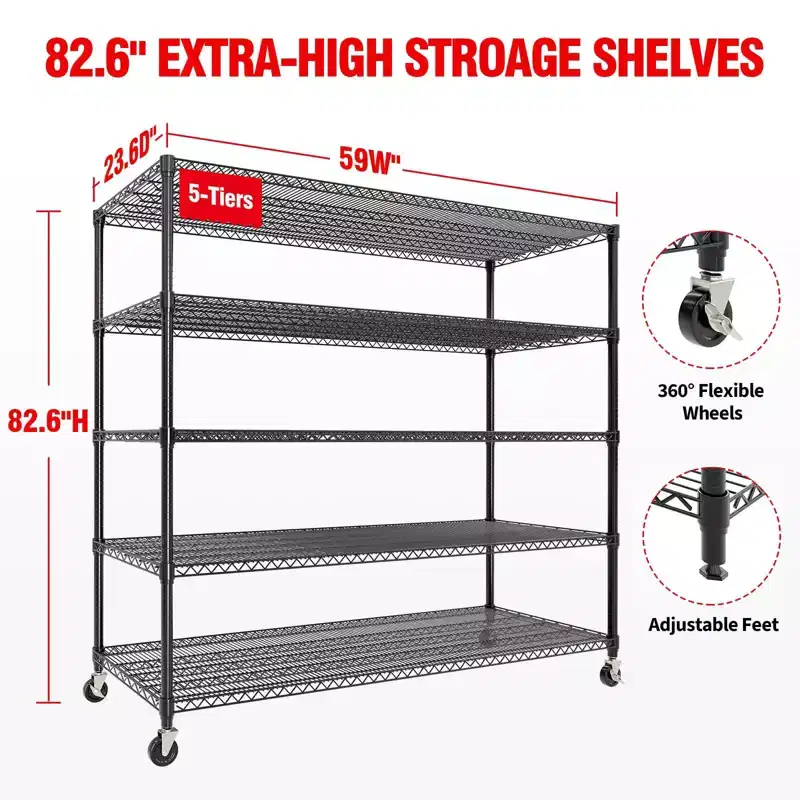 73 H Storage Shelves 2640LBS Heavy Duty Shelving Unit with Wheels & Feet, 4-Tiers Garage Shelving for Pantry Garage Kitchen Home Commercial