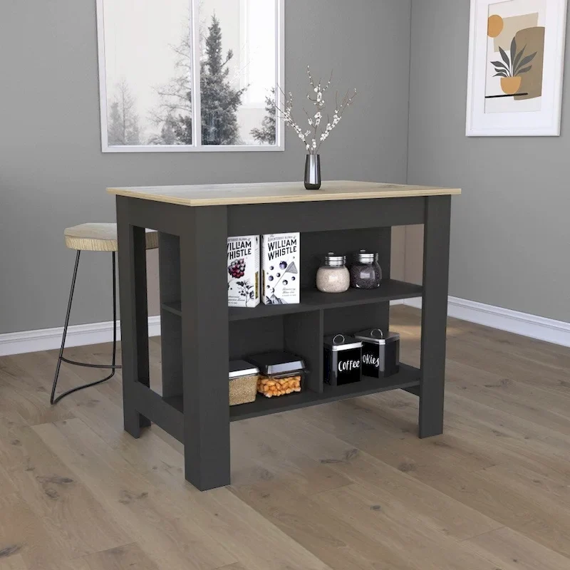 40.5 in. W Wood Kitchen Island Dining Table with 3 Shelves