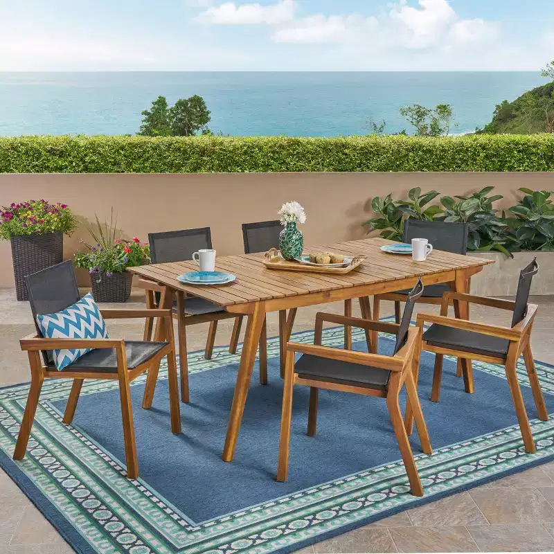 Christopher Knight Home Copperfield Outdoor Mesh and Acacia Wood 7 Piece Dining Set