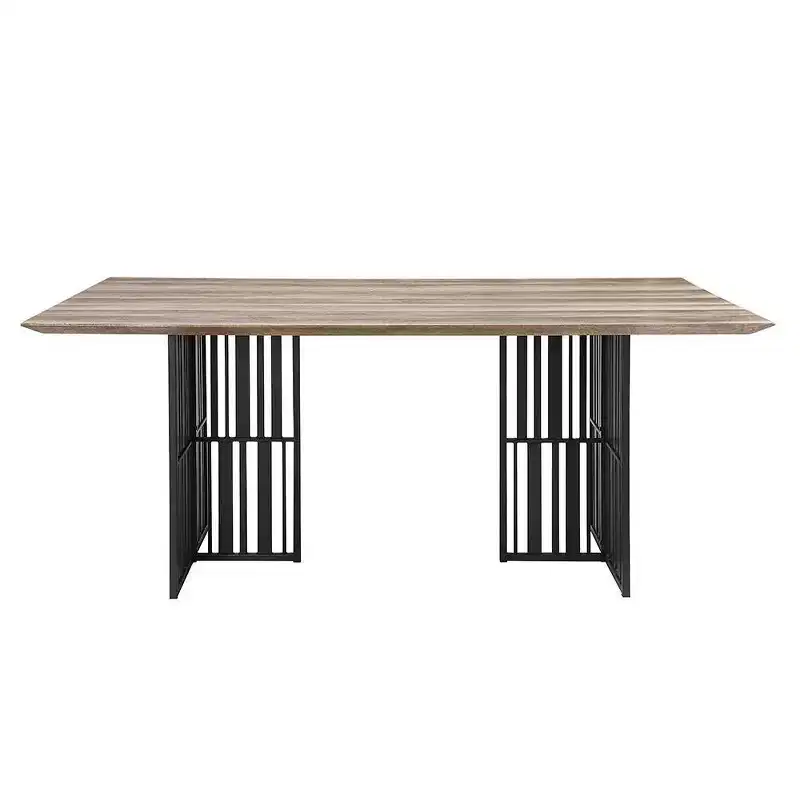 Acme Furniture 72" Zudora Dining Table Antique Oak Sandy Black Finish: 6 Seater, Double Pedestal Base, Metal Frame
