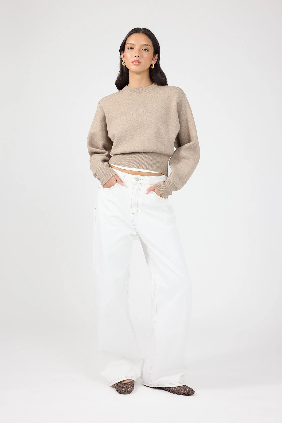 Crew Neck Knit Jumper Taupe