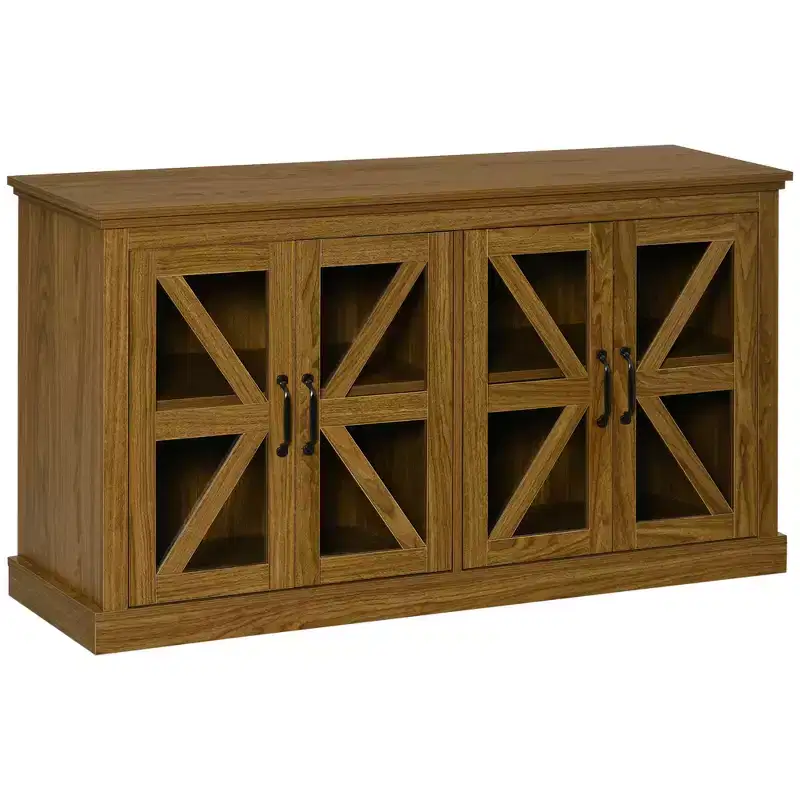 HOMCOM Rustic Kitchen Sideboard, Glass Door Buffet Cabinet, TV Stand with Adjustable Shelf for Dining Room
