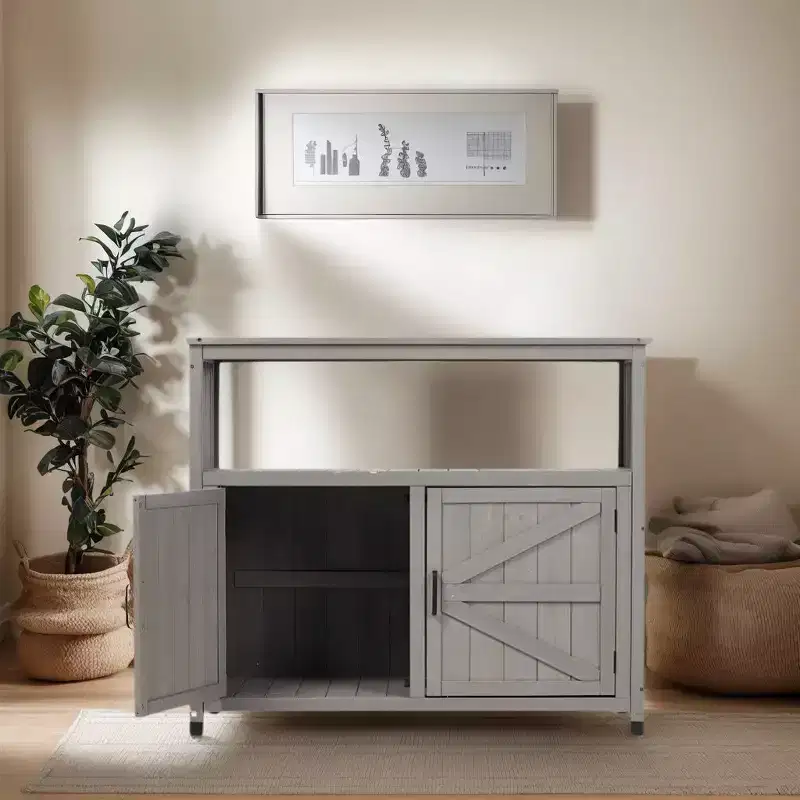 Storage Cabinet with Potting Bench – 2 Doors, 2 Shelves