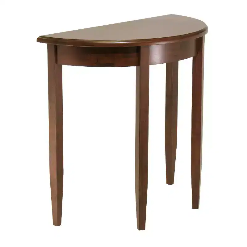 Half-Moon Accent Table, Antique Walnut, Tapered Legs, 1-Person Assembly