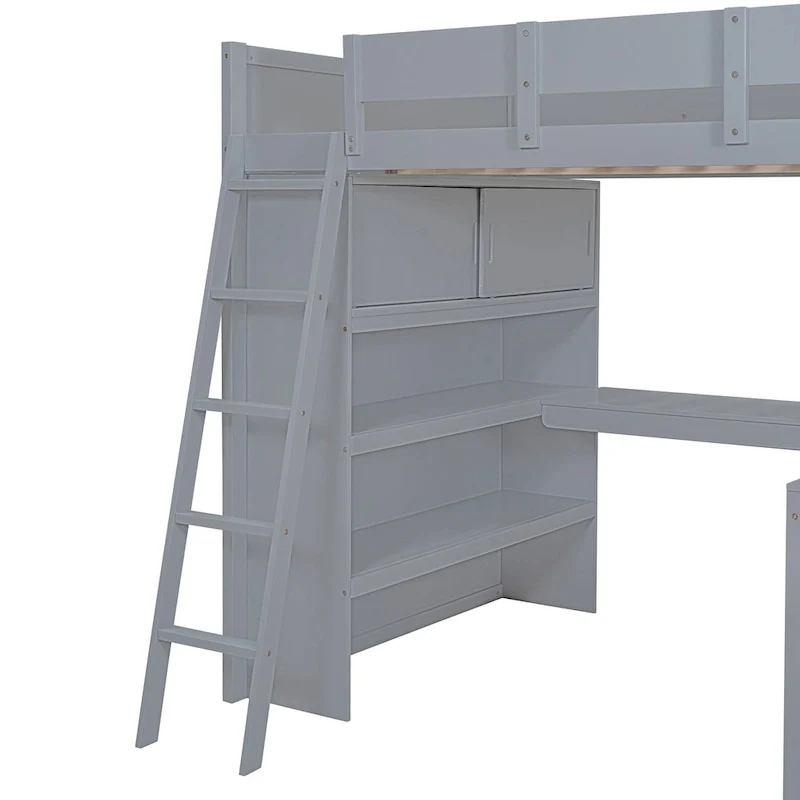 Nestfair Full Size Loft Bed with Desk and Shelf